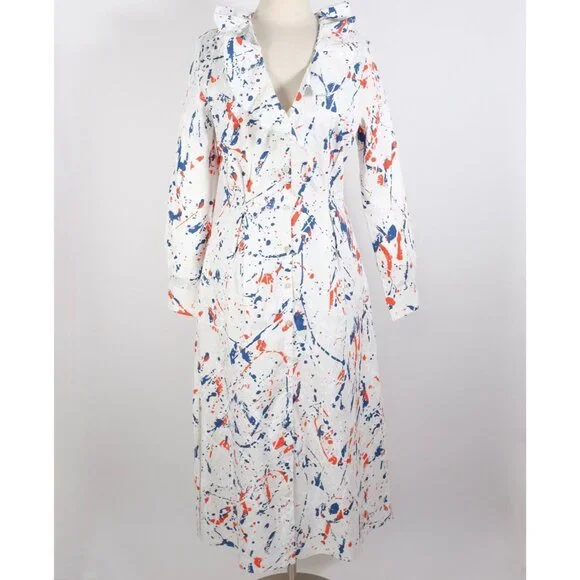 New Ralph Lauren Collection Anakin dress 10 stretch linen paint splatter $2790 - Picture 10 of 13